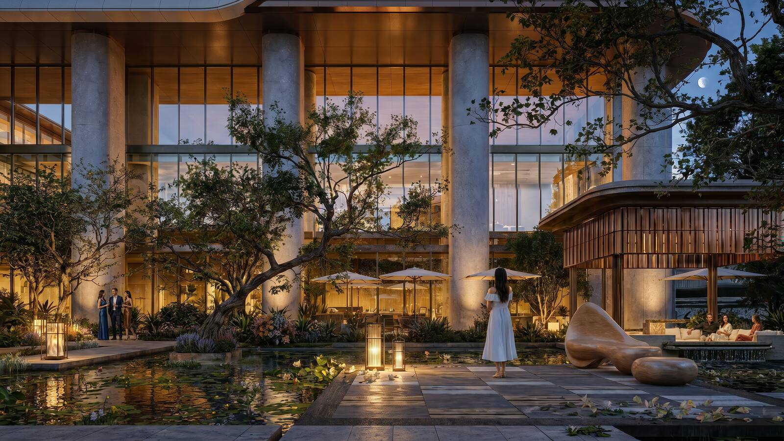 Level 5 garden rendering at night