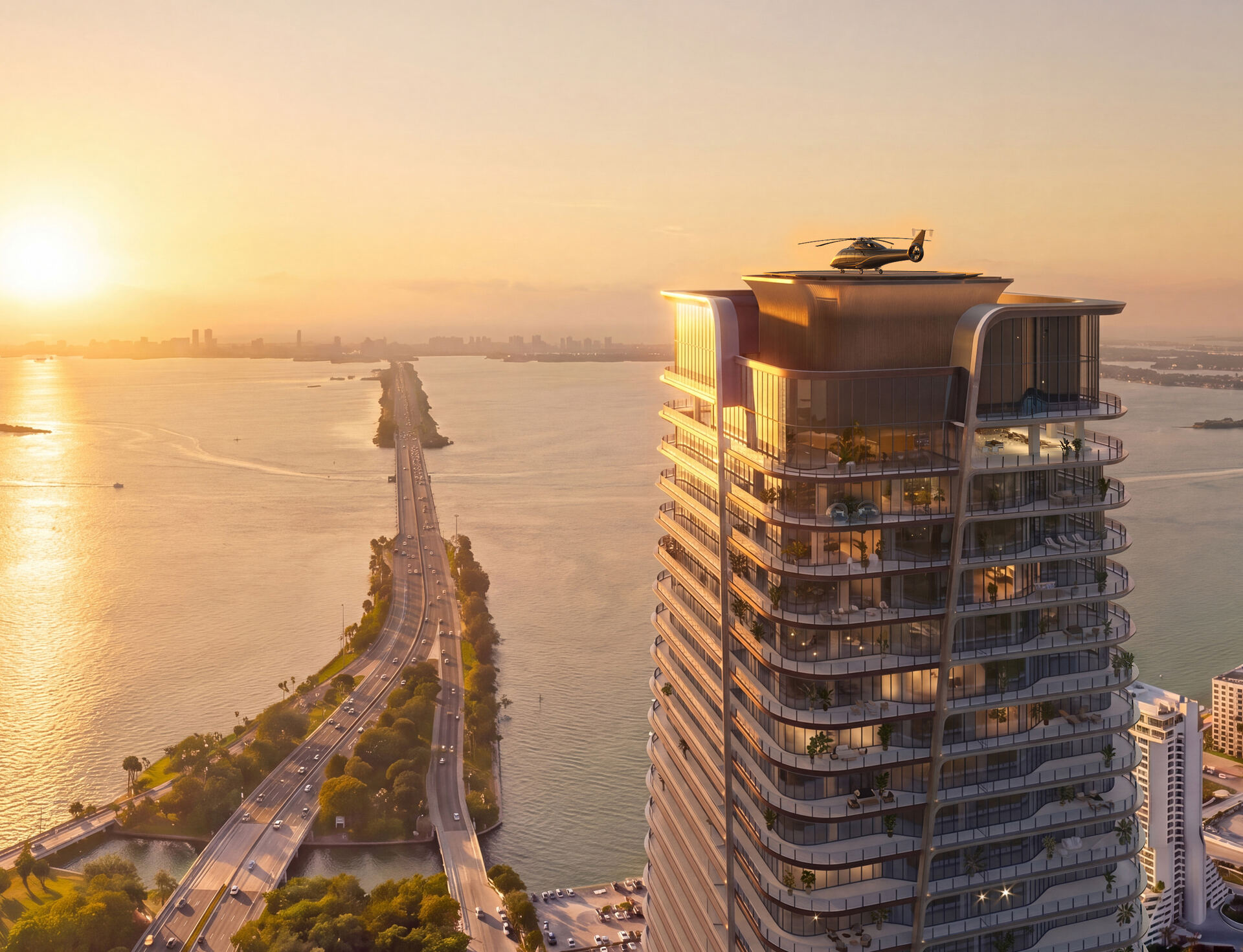 Rooftop helipad aerial rendering at Anantara Miami