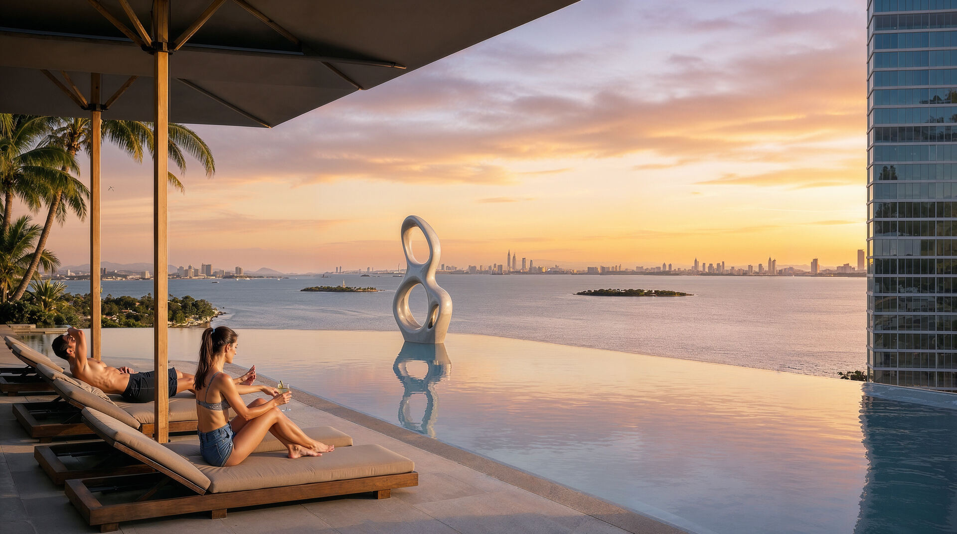 Pool deck overlooking Biscayne Bay at Anantara Miami