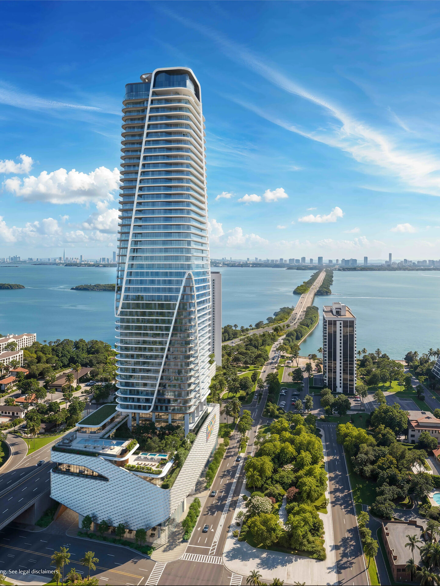 Anantara Miami, the tower over Edgewater with the bay and causeway behind